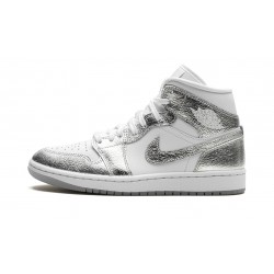 Nike Air Jordan 1 Mid Womens Metallic Silver FN5031-100 Shoes